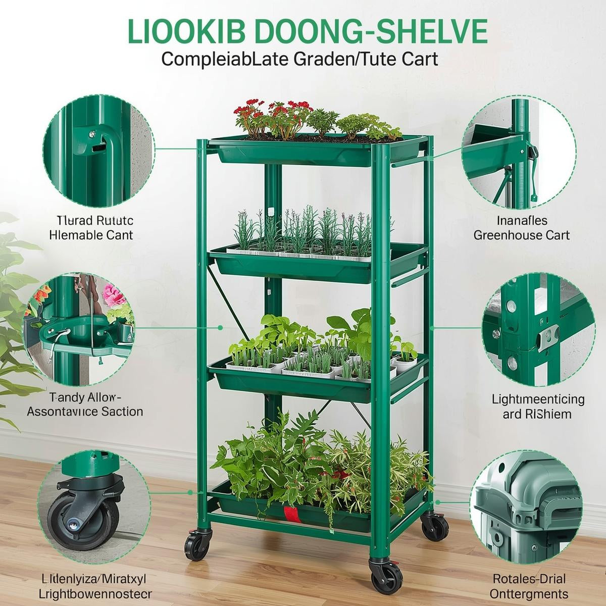 5-Shelf Plastic Rolling Greenhouse Cart