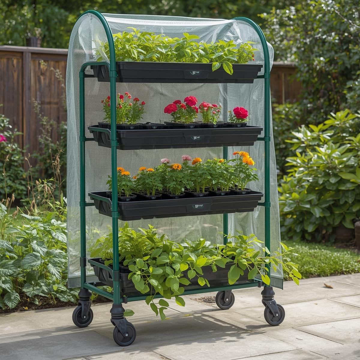 5-Shelf Plastic Rolling Greenhouse Cart